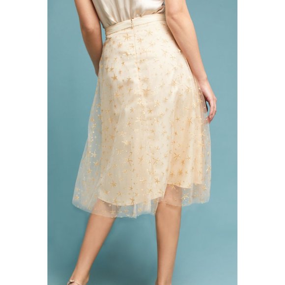 31. Anthropologie Eva Franco Metallic Star Golden Glitter Tulle Skirt - Picture 4 of 4